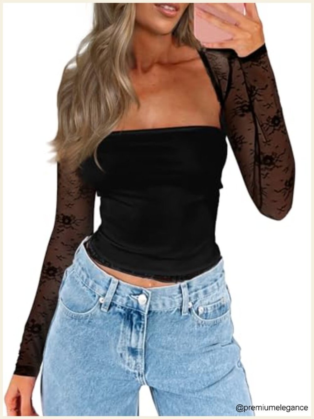 Women's Lace Crop Top & Bolero Shrug Set Long Sleeve Square Neck Going Out